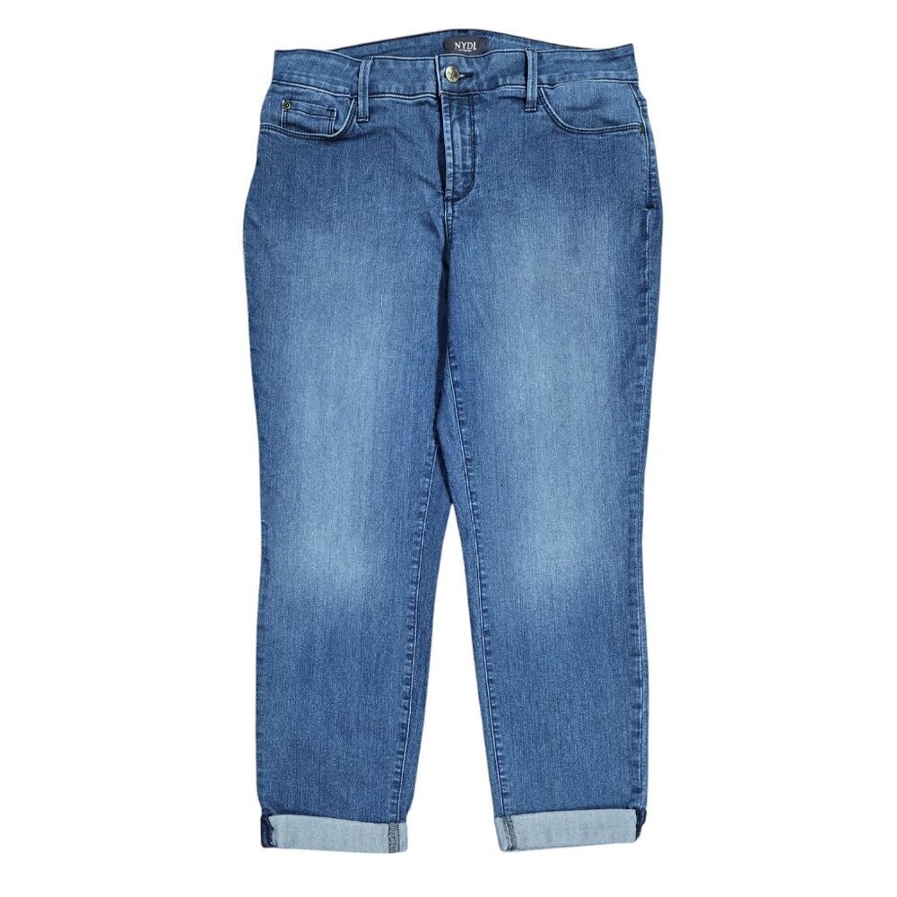NYDJ Jessica Relaxed Boyfriend Jean Medium Wash Cropped Rolled Cuffs Lift Tuck